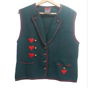 Vintage Vest Arber Germany Wool Knit Hearts Faux Wood Buttons Size 38